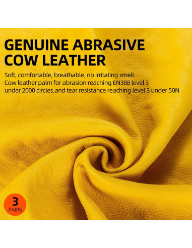 Guantes de Trabajo Vgo de Cuero XL - 3 Pares Oro CA9590