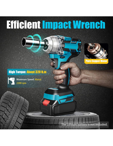 Llave de impacto inalámbrica HIYTCU 21V 320Nm con 6 manguitos