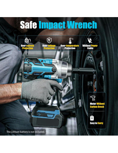 Llave de impacto inalámbrica HIYTCU 21V 320Nm con 6 manguitos