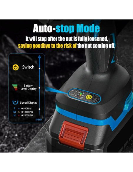 Llave de impacto inalámbrica HIYTCU 21V 320Nm con 6 manguitos Llave de impacto inalámbrica HIYTCU 21V 320Nm con 6 manguitos