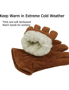 Guantes de Trabajo OZERO Invierno Cuero Aislados Térmicos 2