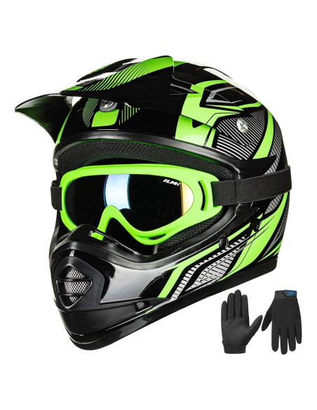 Casco ATV Niños ILM B07 Verde/Plata + Gafas y Guantes