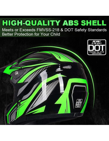 Casco ATV Niños ILM B07 Verde/Plata + Gafas y Guantes