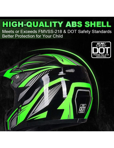 Casco ATV Niños ILM B07 Verde/Plata + Gafas y Guantes