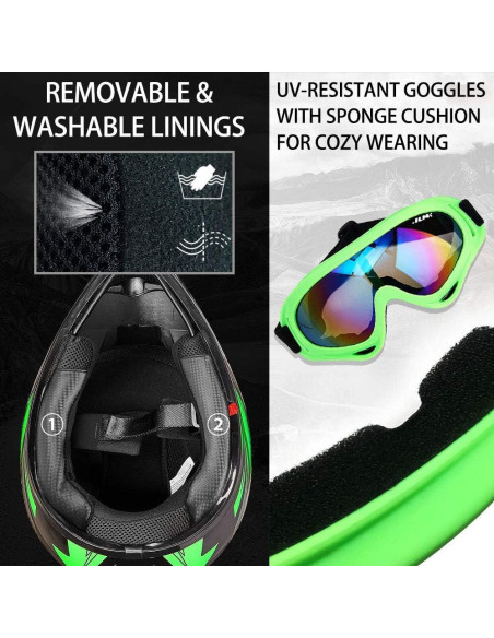 Casco ATV Niños ILM B07 Verde/Plata + Gafas y Guantes