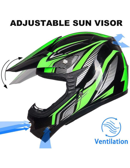 Casco ATV Niños ILM B07 Verde/Plata + Gafas y Guantes