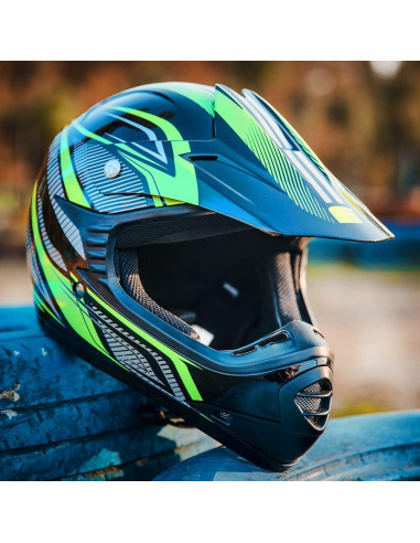Casco ATV Niños ILM B07 Verde/Plata + Gafas y Guantes
