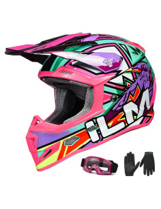 Casco ILM para Niños H613 Rosa Off-Road + Gafas y Guantes