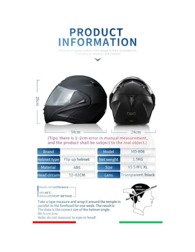 Casco de Moto Modular Horudot 808 Bluetooth Doble Visera Negro