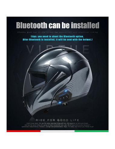 Casco de Moto Modular Horudot 808 Bluetooth Doble Visera Negro
