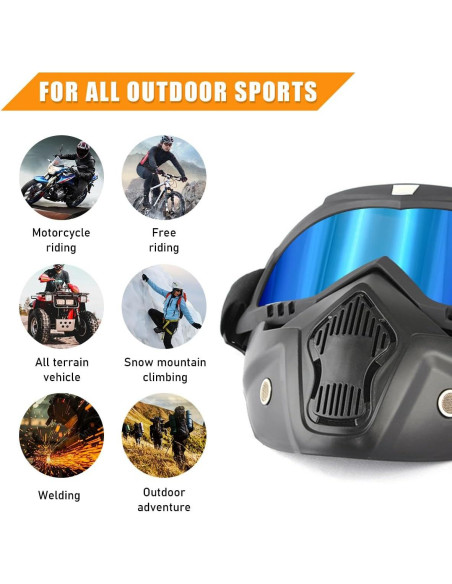 Gafas de Motocicleta Povtii con Máscara Facial Removible