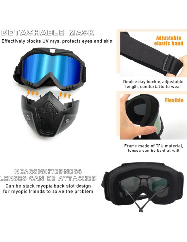 Gafas de Motocicleta Povtii con Máscara Facial Removible