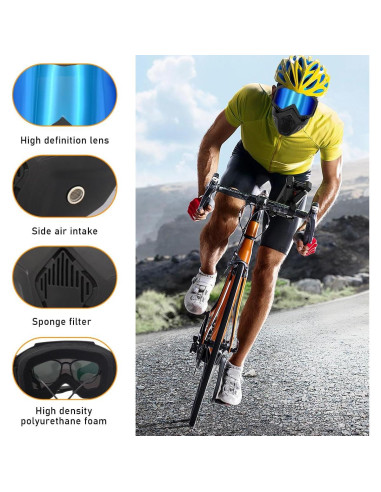 Gafas de Motocicleta Povtii con Máscara Facial Removible