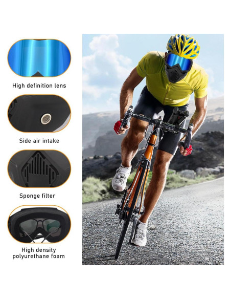 Gafas de Motocicleta Povtii con Máscara Facial Removible