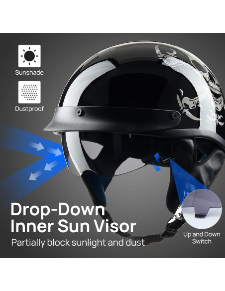 Casco Abierto ILM 210V Calavera Mediano para Motocicleta