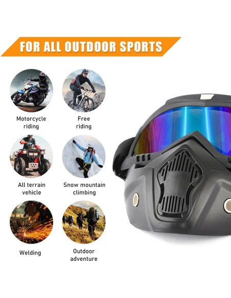 Gafas de Motocicleta Povtii con Máscara Facial Removible
