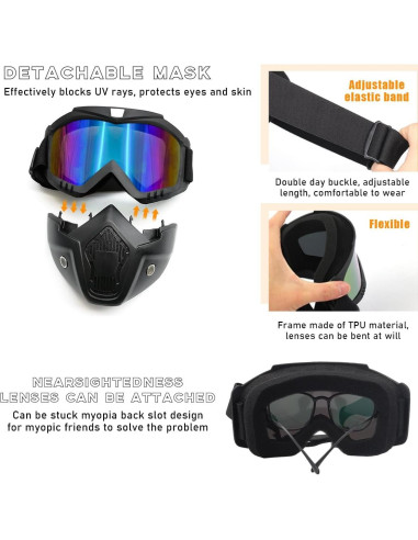 Gafas de Motocicleta Povtii con Máscara Facial Removible