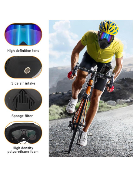 Gafas de Motocicleta Povtii con Máscara Facial Removible