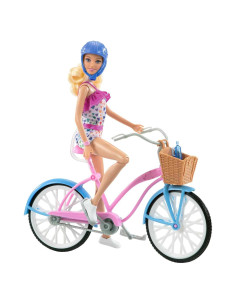 Muñeca Barbie con Bicicleta Rosa y Azul + Accesorios