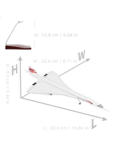Modelo de avión Concorde QIYUMOKE 1/125 con soporte