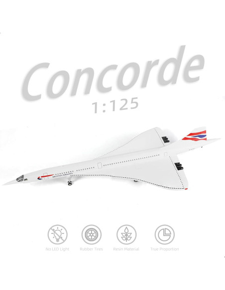 Modelo de avión Concorde QIYUMOKE 1/125 con soporte