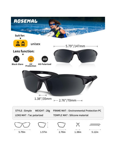 Gafas de sol deportivas polarizadas Rosemal UV400 TR90 Unisex