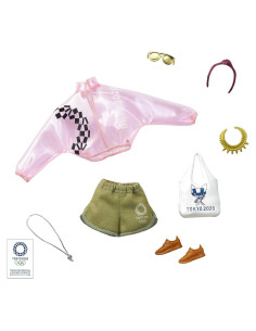 Pack Ropa Muñeca Barbie Tokio 2020 Chaqueta Rosa y Accesorios