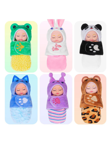 Paquete de 6 Mini Muñecas Bebé Dollbie 10 cm con Saco de Dormir