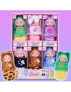 Paquete de 6 Mini Muñecas Bebé Dollbie 10 cm con Saco de Dormir 2