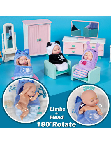 Paquete de 6 Mini Muñecas Bebé Dollbie 10 cm con Saco de Dormir