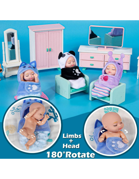 Paquete de 6 Mini Muñecas Bebé Dollbie 10 cm con Saco de Dormir