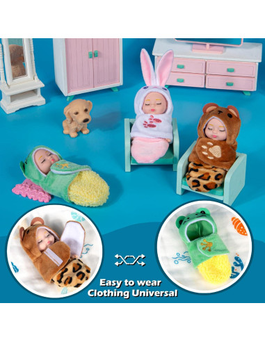 Paquete de 6 Mini Muñecas Bebé Dollbie 10 cm con Saco de Dormir