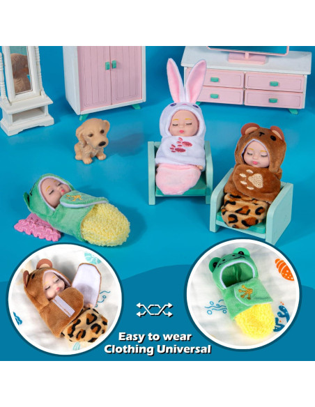 Paquete de 6 Mini Muñecas Bebé Dollbie 10 cm con Saco de Dormir