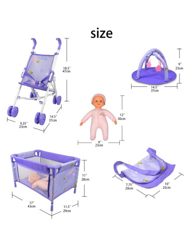 ANIVIA Set de Carrito de Muñecas 5 Piezas con Accesorios
