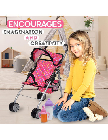 Carrito de Muñeca Fash N Kolor Plegable con Canasta Rosa