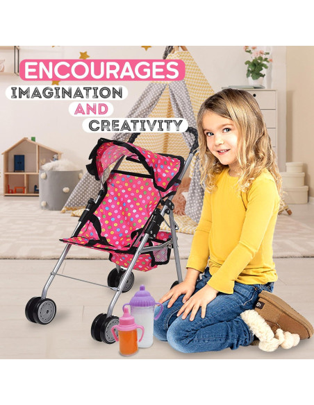 Carrito de Muñeca Fash N Kolor Plegable con Canasta Rosa
