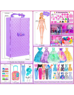 Conjunto de Muñeca y Armario Ebuddy 106 Piezas Ropa Niñas 2