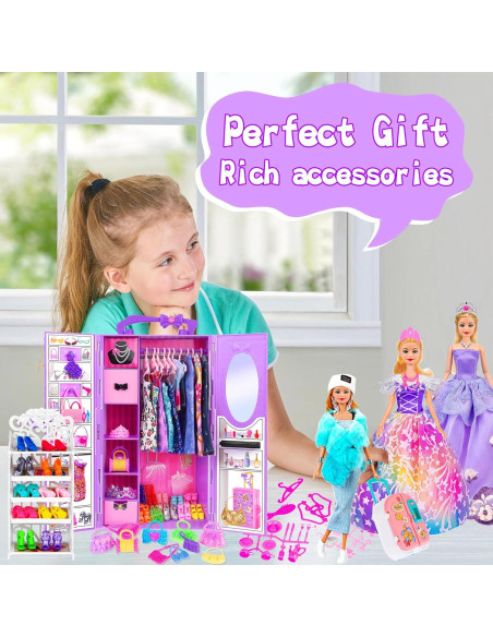 Conjunto de Muñeca y Armario Ebuddy 106 Piezas Ropa Niñas Conjunto de Muñeca y Armario Ebuddy 106 Piezas Ropa Niñas