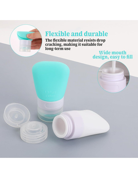 Paquete de 2 botellas de viaje de silicona 38ml Xthrotsenk