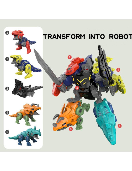 Robot Transformador Dinosaurio 5 en 1 Rockclo Juguete DIY