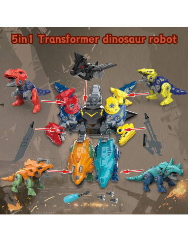 Robot Transformador Dinosaurio 5 en 1 Rockclo Juguete DIY