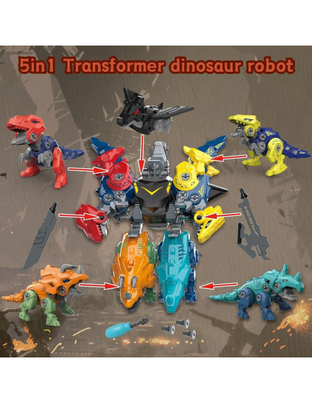 Robot Transformador Dinosaurio 5 en 1 Rockclo Juguete DIY