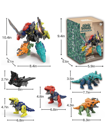 Robot Transformador Dinosaurio 5 en 1 Rockclo Juguete DIY