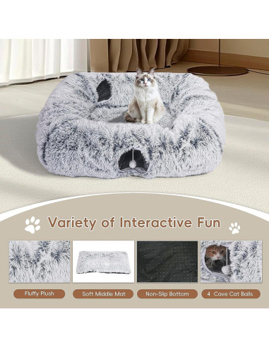 Cama y túnel para gatos Tidjani extra grande 102.9x85.1cm