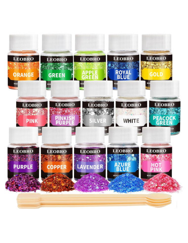 Purpurina Holográfica Gruesa LEOBRO 15 Colores 150g para Manualidades