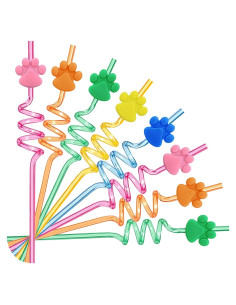 25 Pajitas de Fiesta AHKUNMT con Huellas de Perro 26 cm