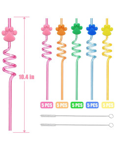 25 Pajitas de Fiesta AHKUNMT con Huellas de Perro 26 cm 2