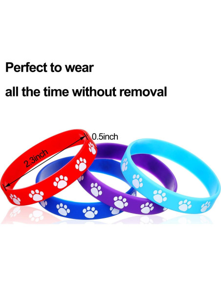 48 Pulseras de Goma Gejoy con Huellas de Perro Multicolor