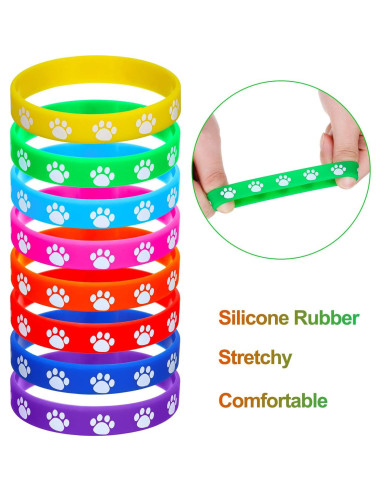 48 Pulseras de Goma Gejoy con Huellas de Perro Multicolor