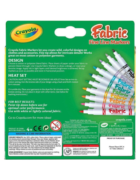 Marcadores de Tela Crayola Set 10 Colores Punta Fina